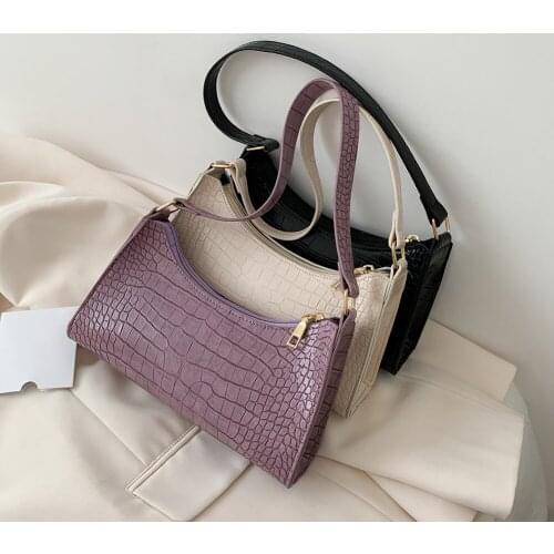 New Retro Alligator Leather Handbags Fashion Women Pure Color Simple PU Leather Totes Shoulder Bags Female Travel Underarm Purse