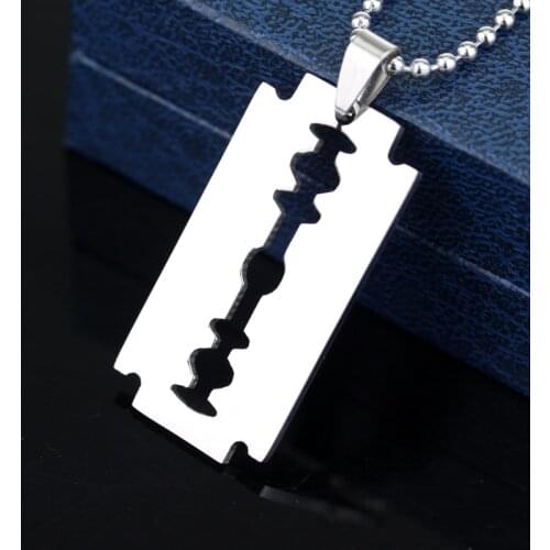 Fashion Silver Color Stainless Steel Razor Blades Pendant Necklaces Men Jewelry Steel Male Shaver Shape Necklace -30