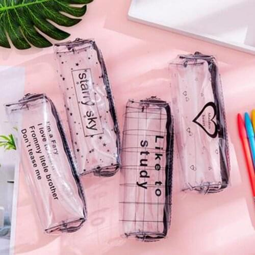 Cute Letters Print Pencil Bags Transparent Zipper Pencil Case Pen Stationery Storage Bag estojo escolar пенал школьный
