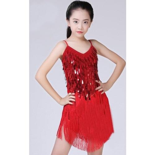 Sequin Fringe Latin Dress Children Latin Dance Dress Girls Girl Ballroom Dance Competition Dresses kids Salsa /Tango / Cha Cha