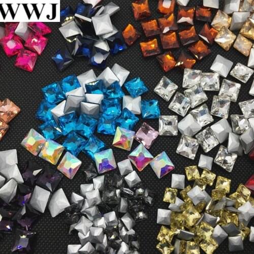 WWJ Mix Colors 8mm,10mm,12mm Glass Crystal Princess Square Fancy Stone Pointback no holes glue on rhinestone beads