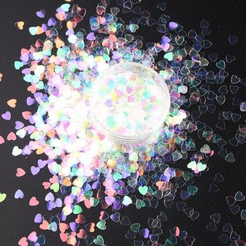 Ultra-thin Heart-shaped Nail Sequins 10ml Holographic Laser Mirror Flash Luminous Love Heart Stickers Craft Nail Decoration 3mmm