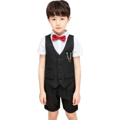 High Quality Boys Summer Formal Suit Waistcoat+Shorts Children Wedding Party Clothing Set School Kids Graduation Tuxedo Costume