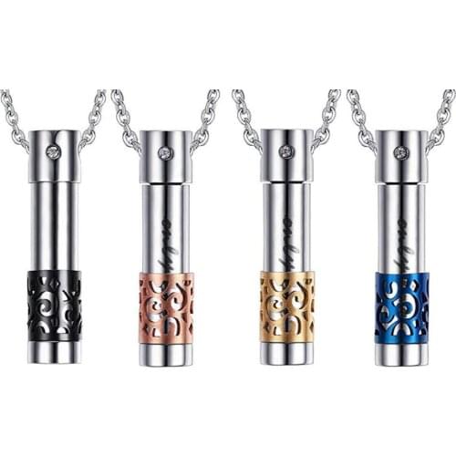 Fashion Stainless Steel Jewelry Cylinder Crystal Memorial Urn Pendant Bottle Screw Opens Necklace Christmas Gift for He&She