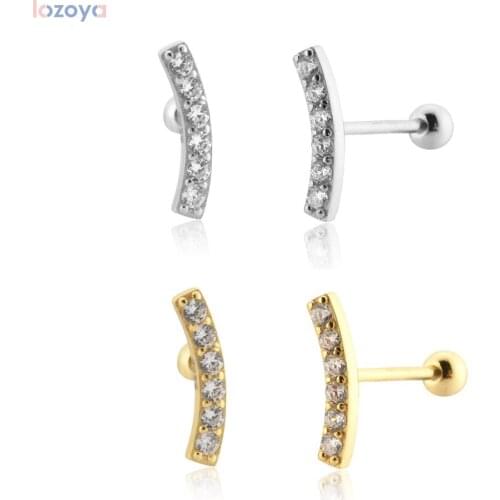 Lozoya 925 Sterling Silver 10mm Line Tiny Jewelry Stud Earring 2021 Women Wedding Simple Clips Piercing Gift