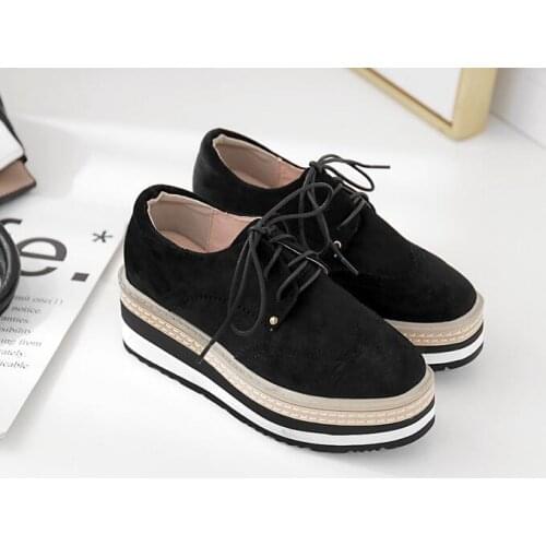 Womens shoes new spring new single shoes suede stripe thick bottom muffin round head lace up high shoeaj