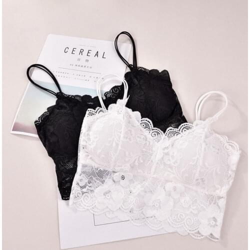 2019 Fashion Women Lace Strap Bras Tops Chest Wrap Solid Black White Bandeau Underwear Padded Bra Lingerie Tops