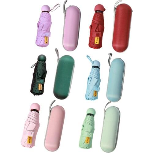 Pure Color Sun Umbrella Vinyl 6 Bones Five Fold Umbrella Women Travel Anti-UV Protection Folding Sunny and Rainy Umbrella