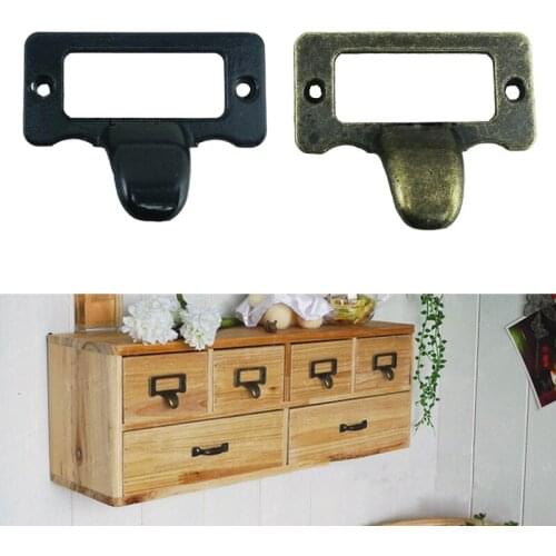 10x Antique Brass Handle 1.9" Metal Label Frame Name Card Holder for Cabinet Drawer Box Case Knob Vintage Furniture Hardware