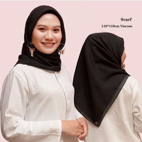 110*110cm Square Cotton Muslim Hijab Scarf Women Solid Color Soft Headscarf Islamic Shawls and Wraps Headband Musulman Scarves