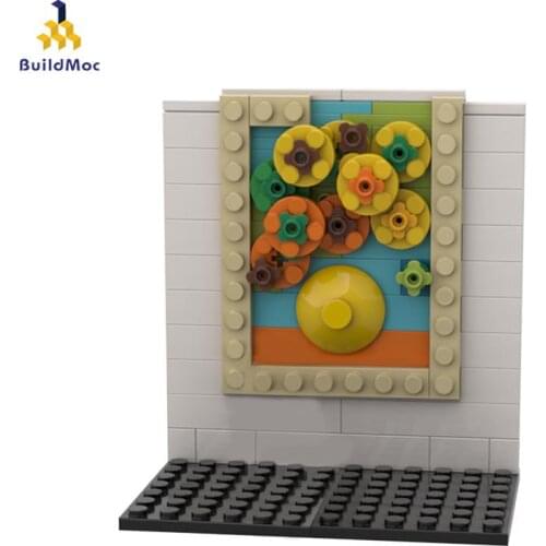 Buildmoc Pixel Art Sunflowers - Van Gogh Bricks Ideas Creator Wall Art Famous Portrait Building Blocks Education Toys For Kids