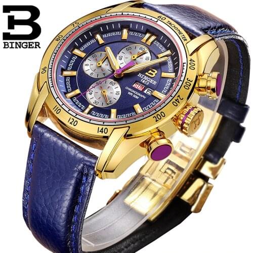 44mm Switzerland Chronograph Sports Watch Swim 2018 Waterproof Military Quartz Wristwatch BINGER Men Watches relogio masculino