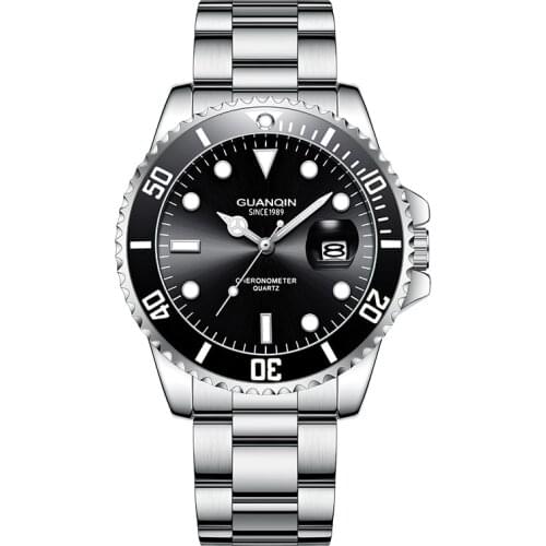 GUANQIN Mens Quartz watches Luxury business Date Clock Top Brand 50M Sport Watch Swimming Wristwatch relojes hombre