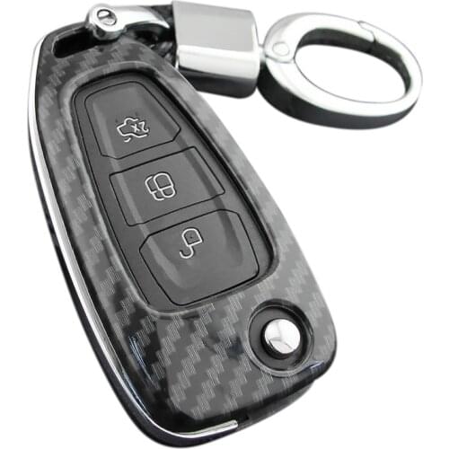For Ford Focus 2012-2018 Car Carbon Fiber Smart Key Cover Case with Key Chain Accessories for Ford Escape Kuga 2013-2019