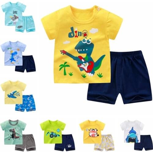 Summer 2021 Thin Short Sleeve Suit For Boy Baby Cotton Cartoon Short Sleeve + Shorts Children Fashion Clothing