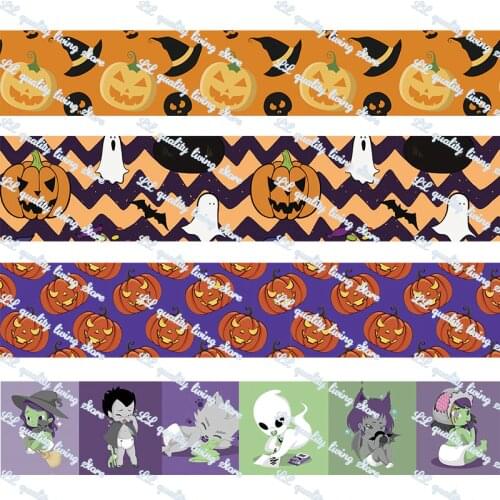 Halloween pumpkin printed grosgrain foe elastic ribbon Halloween wedding decoration DIY bows materails ribbons 50 yards