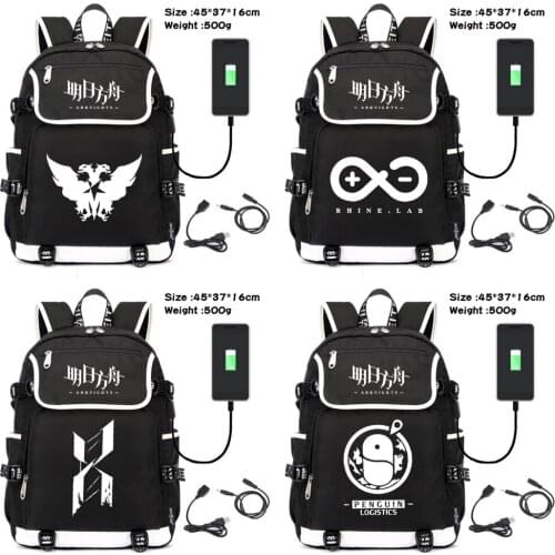 Game Arknights Canvas Backpack Zipper USB Charging Shoulders Travel Laptop Bag Teenagers Boys Girls Schoolbag Cartoon Packsack