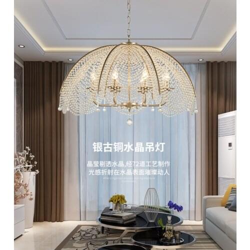Living room crystal chandelier dining room bedroom retro silver French creative art umbrella light American country chandelier