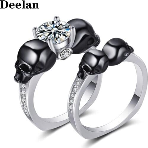 DEELAN couple rings set for women White Zircon engagement jewelry womens vintage black skull ring wedding jewellery accessories