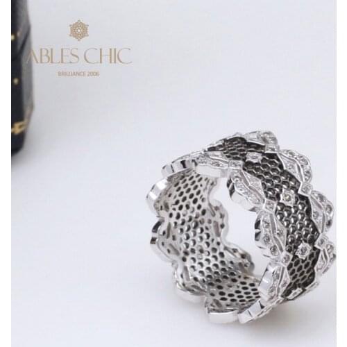 Renaissance Black and White Lace Pattern Rings Zircon Flower 925 Silver Bridal Wedding Band Ring Premium Vintage Fine Jewelry