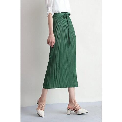HOT SELLING Miyake fold fashion pleated solid skirt Thin section straight skirt IN STOCK