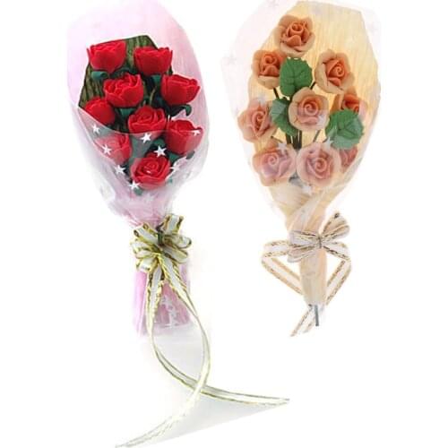 2pcs 1/12 Scale Dollhouse Miniature Clay Miniature Rose Rose Flower Bouquet Dolls House Ornaments Accessory
