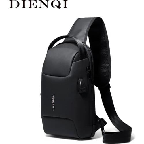 DIENQI New Multifunctional Motorcycle Chest Bag Waterproof Mens Bag USB Charging Man Chest Pack Male Cross Body Back Small Bags