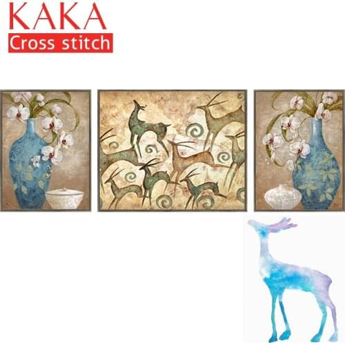 KAKA Cross stitch kits,Embroidery needlework sets with printed pattern,11CT-5D canvas for Home Decor Painting,flowers CKF0055