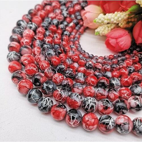 Wholesale 4/6/8/10mm Pull White Silk Glass Beads Loose Spacer Beads Painted Charm For Jewellery Making DIY Bracelet&Necklace #09