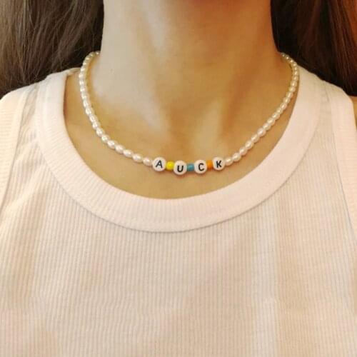 Fashion classic pearl beaded necklace real freshwater pearl name jewelry English letter choker handmade unique gift for friends