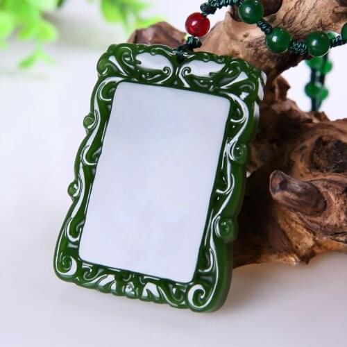 Real green jade pendant necklace square handcarved jade pendants necklaces for men women jadeite jade jewelry necklace women