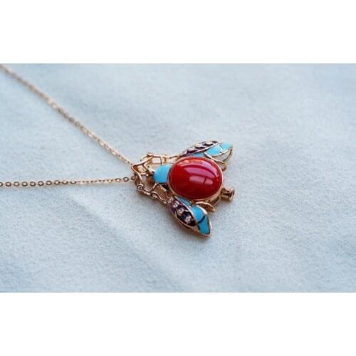 JHY603 Solid 18K Gold Nature Red Precious Coral Pendants Necklaces for Women Fine Jewelry for Women Gifts