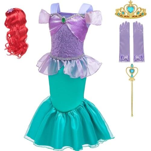 Girl Princess Little Mermaid Ariel Dress Kids Halloween Fancy Cosplay Costume Child Carnival Birthday Party Clothes Summer Dress
