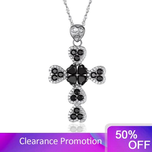 GZ ZONGFA fashion natural Black Spinel gem heart cross pendant necklace women fine jewelry silver 925 pendant necklace