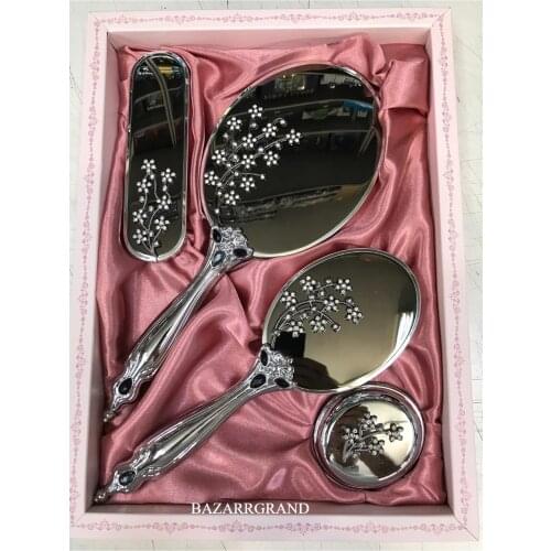 AWESOME GIFT IN GREAT COLOR Mothers Day Silver Daisy Mirror Comb Set New Dowry Set FREE SHIPPINGSHIPPING