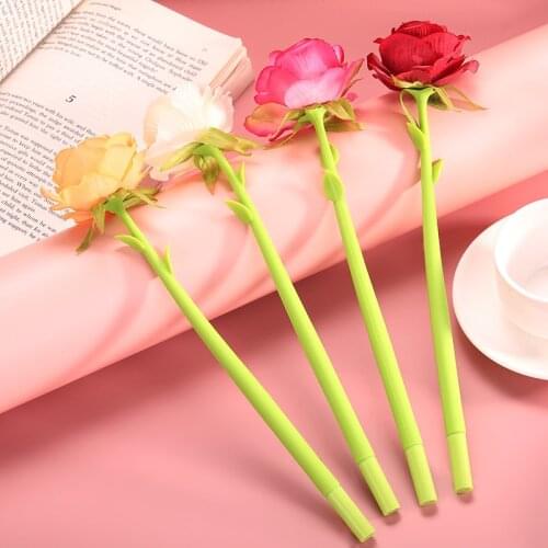 Manufacturers Cute Girl Rose Silicone 48 Pcs Per Set Neutral Pen Student Office Suppy Cute Rose Pen School Supplies