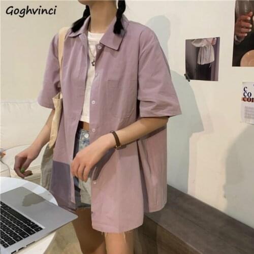 Shirts Women Harajuku BF Casual Tops Daily Outerwear Button Trendy Students Chic Solid Simple Basic Couple Loose Popular Stylish