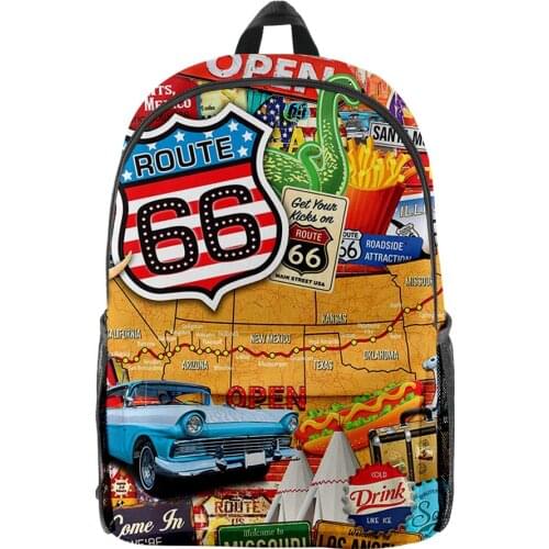 2021 3D Route 66 Men Women Backpack Oxford School Bag High Capacity Teenager Girl Child Bag Travel Backpack