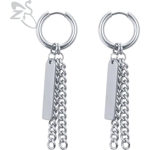 ZS 2019 Fashion Korean Hip Hop Hoop Earrings Vintage Small Round Earrings with Link Chain Dangle 1 Pair Punk Earring Jewelry