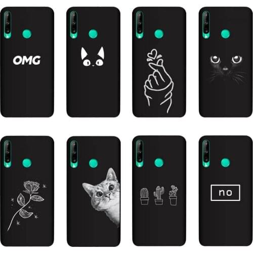 QAQsam Silicone Cover For Huawei Y7p Case Painting Flower Cat Moon Matte Phone Cases Funda