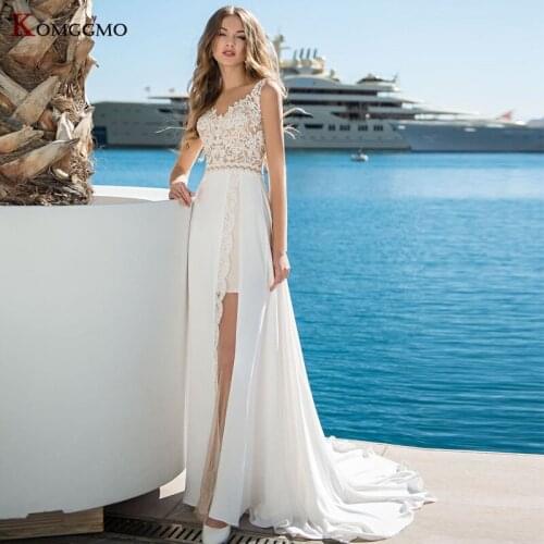 Illusion O-Neck Full Sleeve Embroidery Appliques Tulle Mermaid Wedding Dress Elegant Detachable Train Lace Up 2 IN 1 Bridal Gown