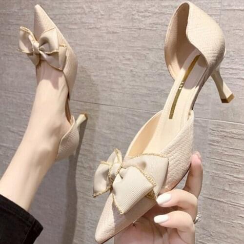 2021 New Slimming Shoes Summer High Heels Shallow Mouth Slip on Branded Pumps Lace-Up Sweet Sandals Ladies Pointed Wedge