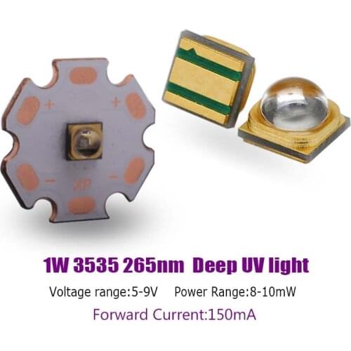 UV LED CHIP UVCHigh Power 3535 1W 265nm Deep Ultraviolet Sterilization LED Diode 150mA 5-9V