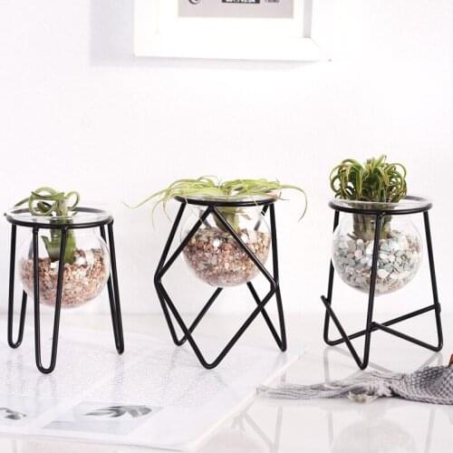 Hydroponics Vase Container Plant Stand Iron Art No Soil Office Flower Stand Sturdy Decoration Family Iron Geometry Frame
