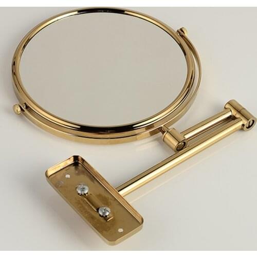 OWOFAN Bath Mirrors 8 inch Bathroom Folding Brass Shave Makeup Mirror Golden Wall Mount Round Base 3x Magnifying Mirror 1208K