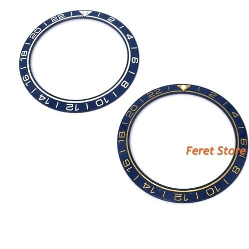 High quality watch parts New 38mm GMT blue gold ceramic bezel Insert fit 40mm watch