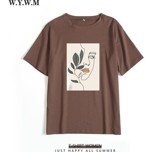 WYWM Summer Casual Harajuku Woman Tshirts Simple Character Printed Tshirts Oversized O-neck Tee Shirts Short Sleeve Female Tops