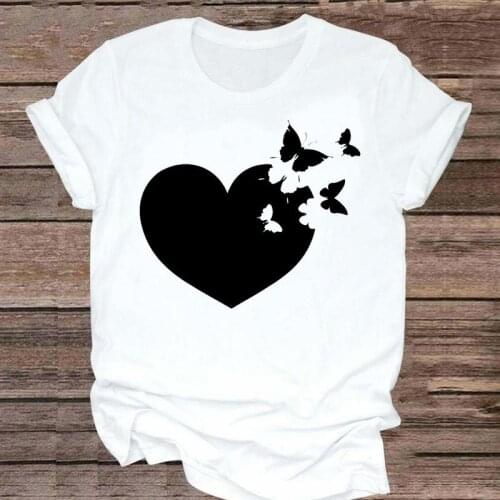 Women Short Sleeve Butterfly Love Heart Cute Fashion 2021 90s Graphic Clothes Tshirt Top Lady Print T Female Tee T-Shirt