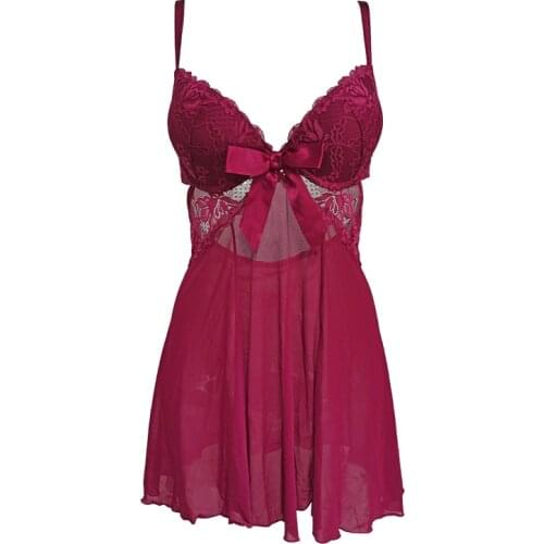 Spaghetti Strap Big Bow Perspective Gauze Lace Backless Womens Nightgown Push Up Sexy Sleepwear for Female Gift SLA036