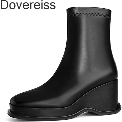 Dovereiss Fashion Womens Shoes Winter Goth Platform Zipper Wedges Pure Color Female Ankle Boots Block Heels New 33 40